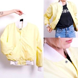 Vintage Pastel 80's Nylon Yellow Bomber Jacket
